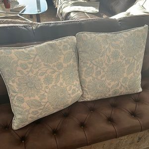 Set of two decorative pillows blue and cream colored good used condition